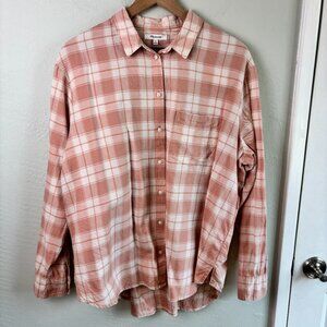 Madewell Shirt Peach Plaid Cotton Button-Down Long Sleeve Size L